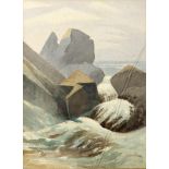 Malcolm Arbuthnot (1874-1967), waves on the rocks, watercolour, 47 x 34 cm Report by RB From a