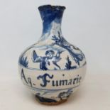 An Italian majolica wet drug jar, Ag Fumarie, 22 cm high See images , Various glaze cracks and