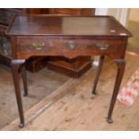A 19th century oak silver table, with a tray top and drawer, on cabriole legs and pad feet, 80 cm