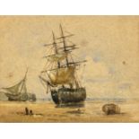 Alexander Williams (1846-1930), ships on the shore, watercolour, 11.5 x 14.5 cm Report by RB