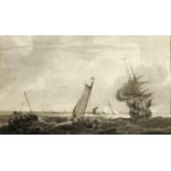Samuel Owen (1768-1857), sailing ships on a choppy sea, en grisaille, 16.5 x 29 cm