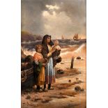 L Gartner, fisher folk on the shore, oil on canvas, signed, 79.5 x 48 cm