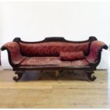 A Regency mahogany sofa, 210 cm wide needs repair/restoration