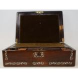 A 19th century rosewood and mother of pearl inlaid writing slope, 36 cm wide