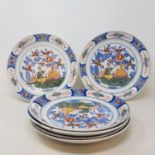 A set of six Dutch Delft polychrome plates, decorated figures and foliage, some fritting, 23.5 cm