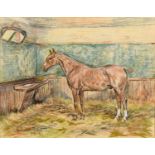 W Wasdell Trickett, a favourite hunter in a stable, pastel, signed and dated 1929, 44 x 58 cm