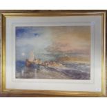 After J.M.W Turner (1775-1851), Folkstone from the Sea, print, 75 cm x 95 cm, after Russel Flint (