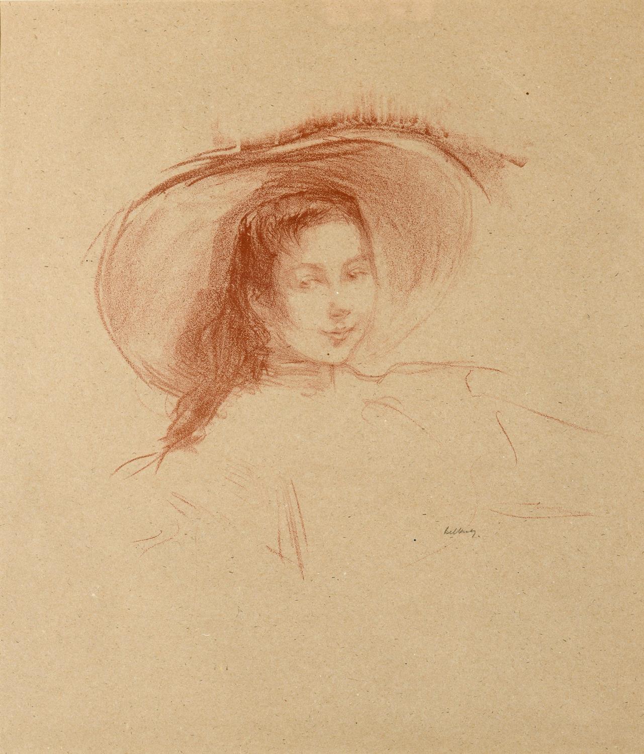 A lithograph after Albert De Bellleroche (1864-1944), portrait of lady, 44 x 37 cm Report by RB Good