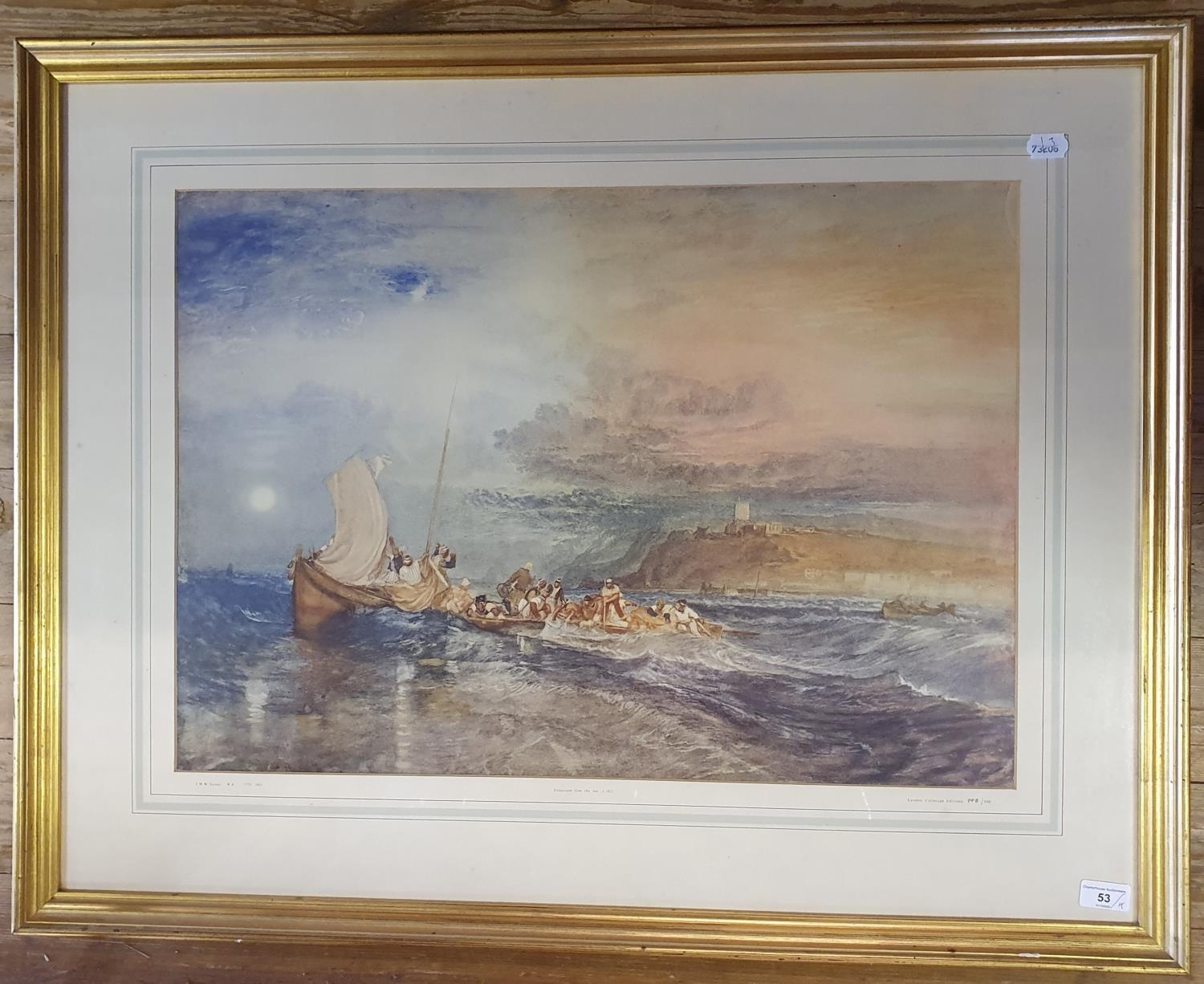 After J.M.W Turner (1775-1851), Folkstone from the Sea, print, 75 cm x 95 cm, after Russel Flint (