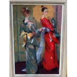 Valeriy Gridnev (British 1915 - 2012), Geisha Girls, mixed media on paper, signed, 91 x 63.5cm