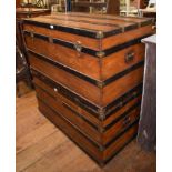 A pair of early 20th century painted teak cabin trunks, bound in brass, 108 cm wide