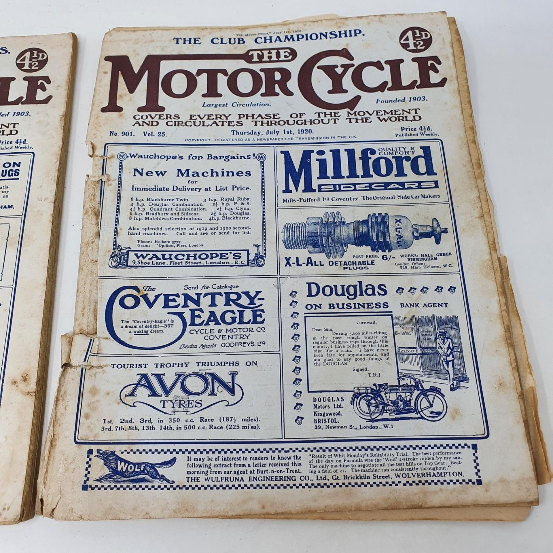 The Motor Cycle magazine, No. 901 Thursday July 1 1920, and another, No. 902 Thursday July 8 1920 ( - Image 3 of 3