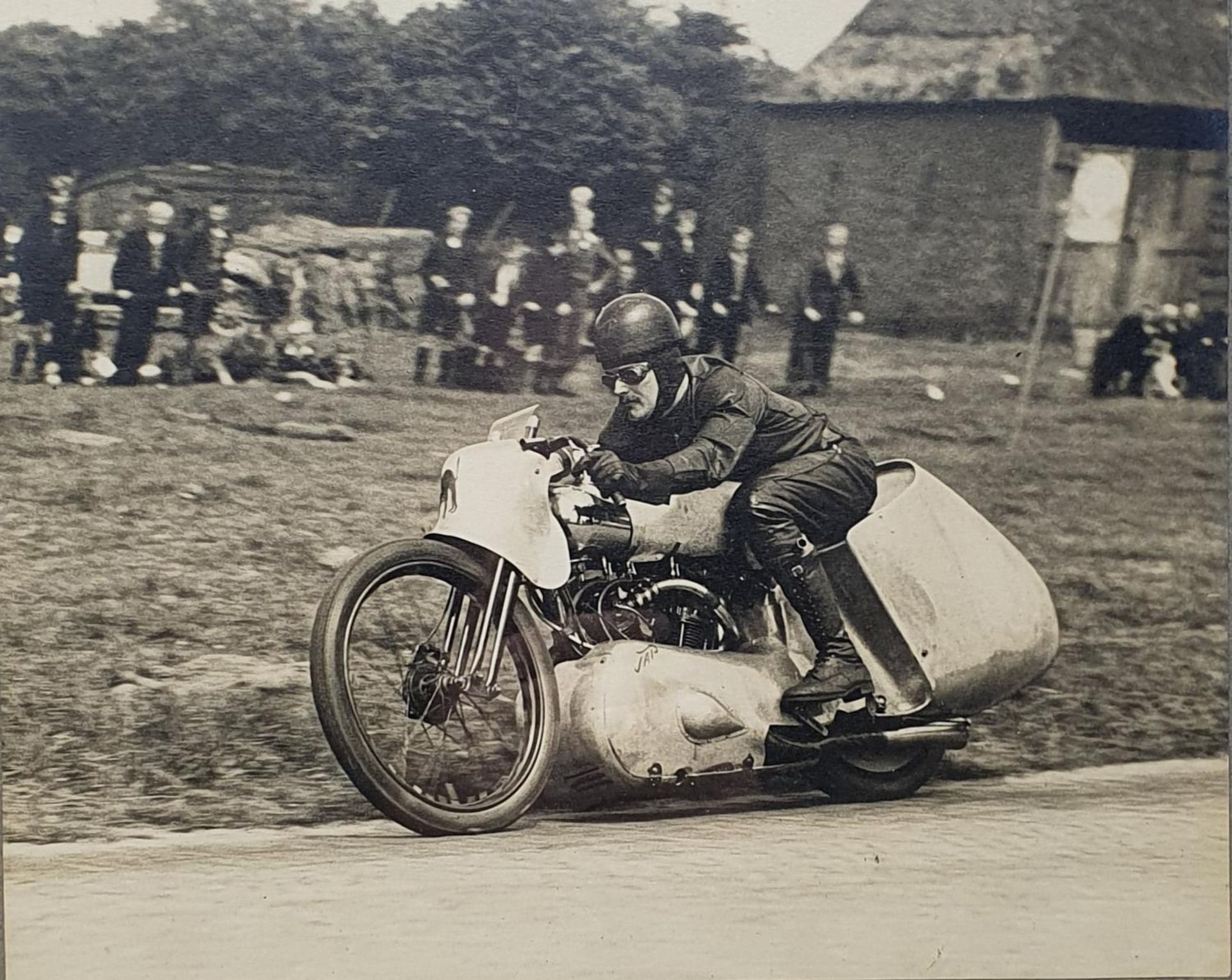 A Motor Cycle monochrome photograph of Eric Fernihough, on his Brough, 23 x 28 cm Provenance: - Image 2 of 2