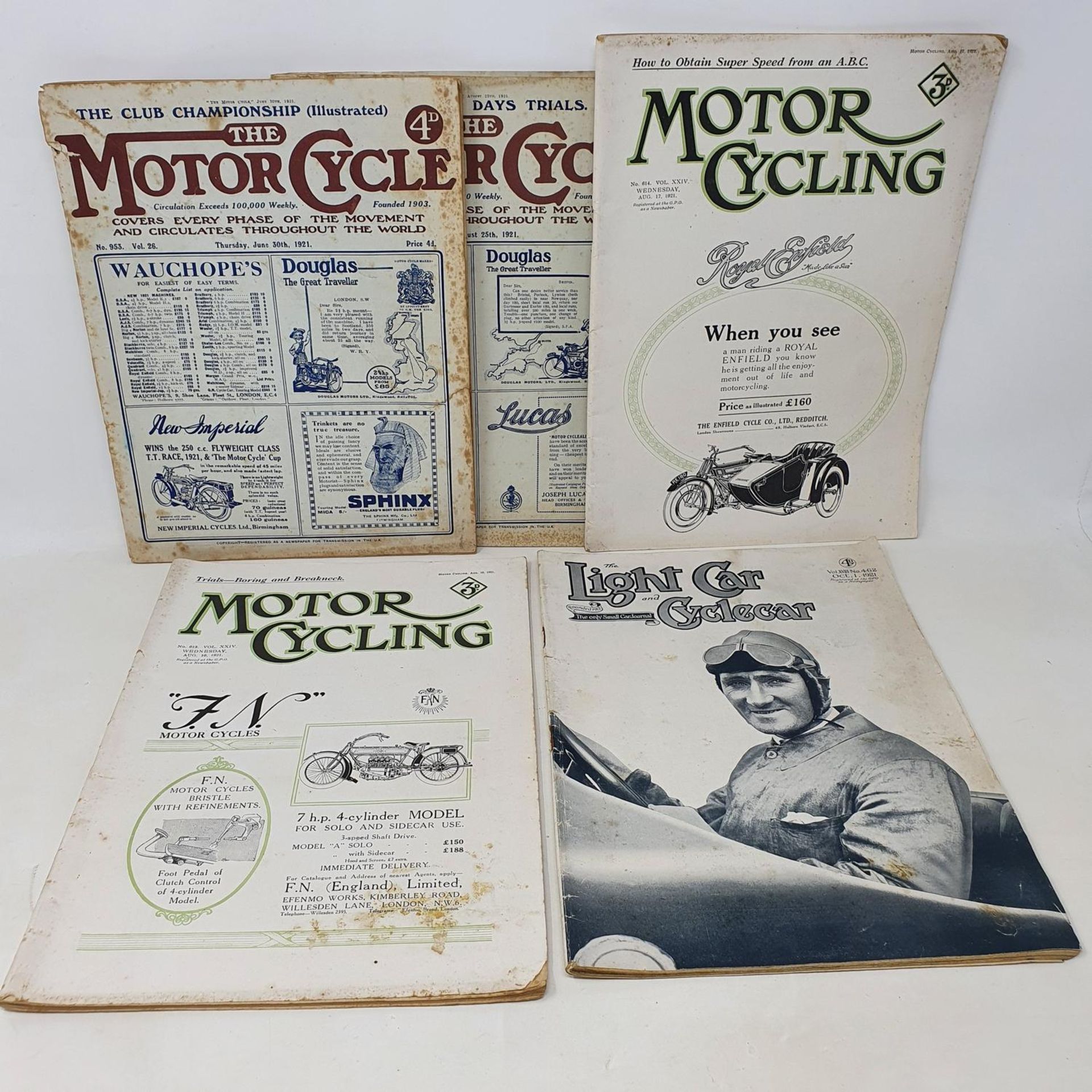 The Motor Cycle magazine, No. 953, Thursday June 30 1921, another, No. 961, Thursday August 25 1921,