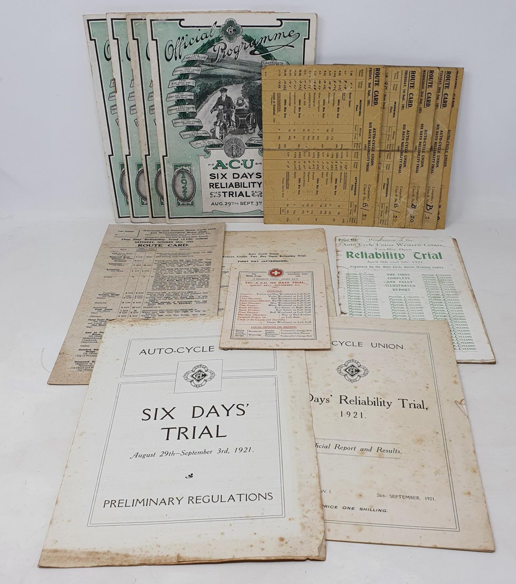 Four ACU Six Days Reliability Trial Official Programmes August 29th-September 3rd 1921, with five