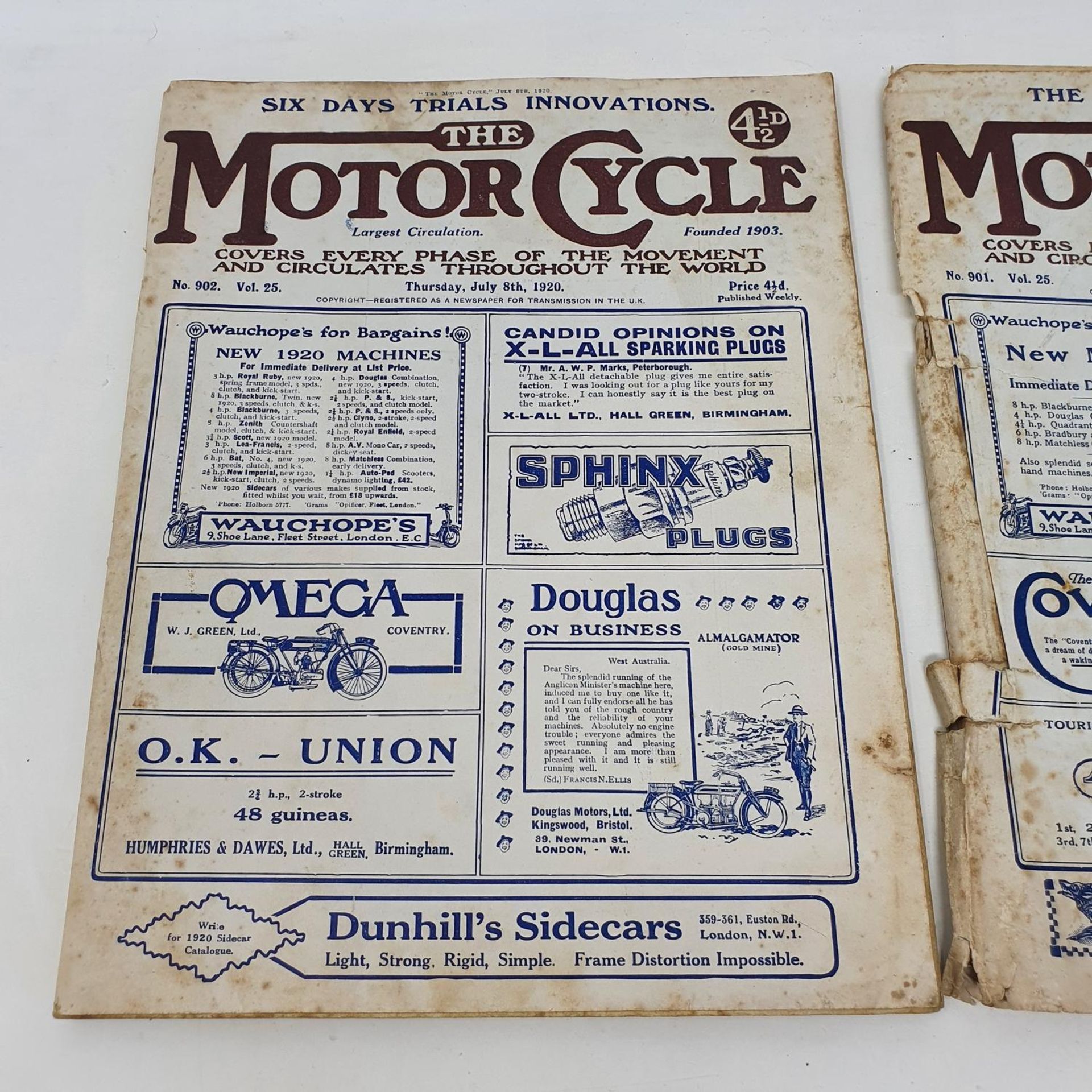 The Motor Cycle magazine, No. 901 Thursday July 1 1920, and another, No. 902 Thursday July 8 1920 ( - Image 2 of 3