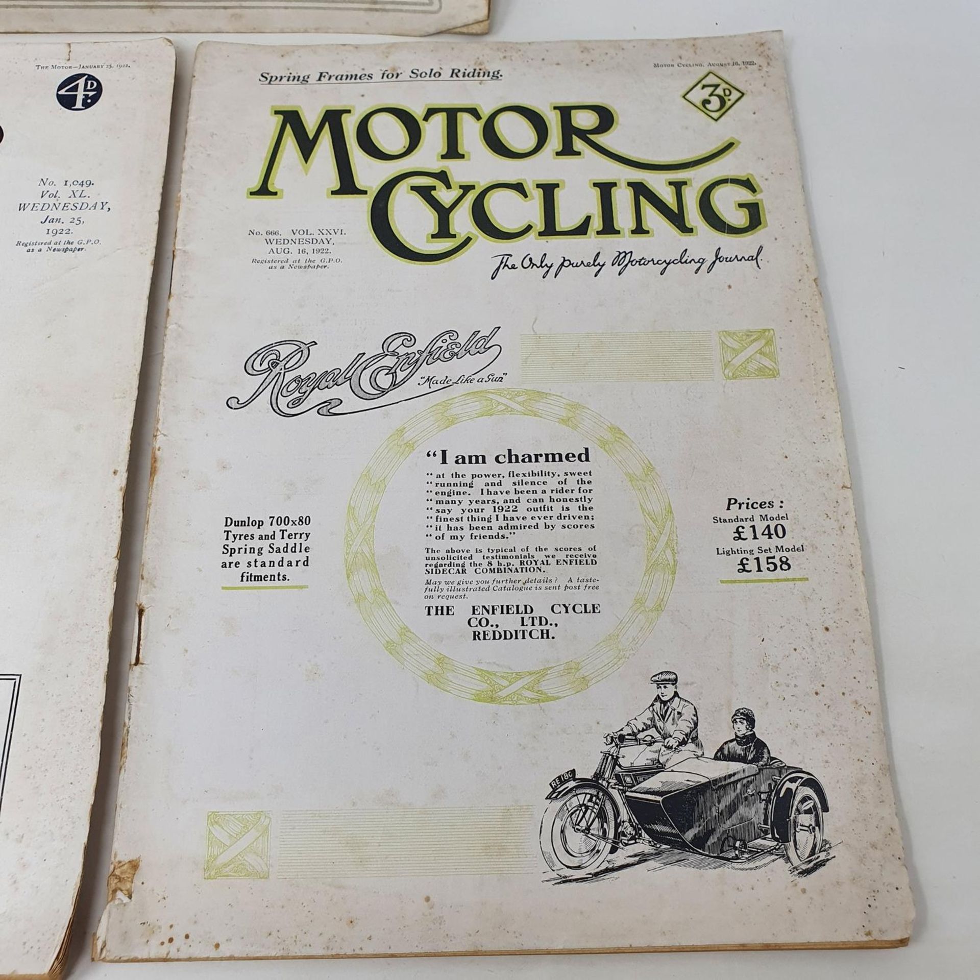 A Motor Cycling magazine, No. 666 August 16 1922, The Motor magazine, No. 1049 Wednesday January - Image 3 of 3