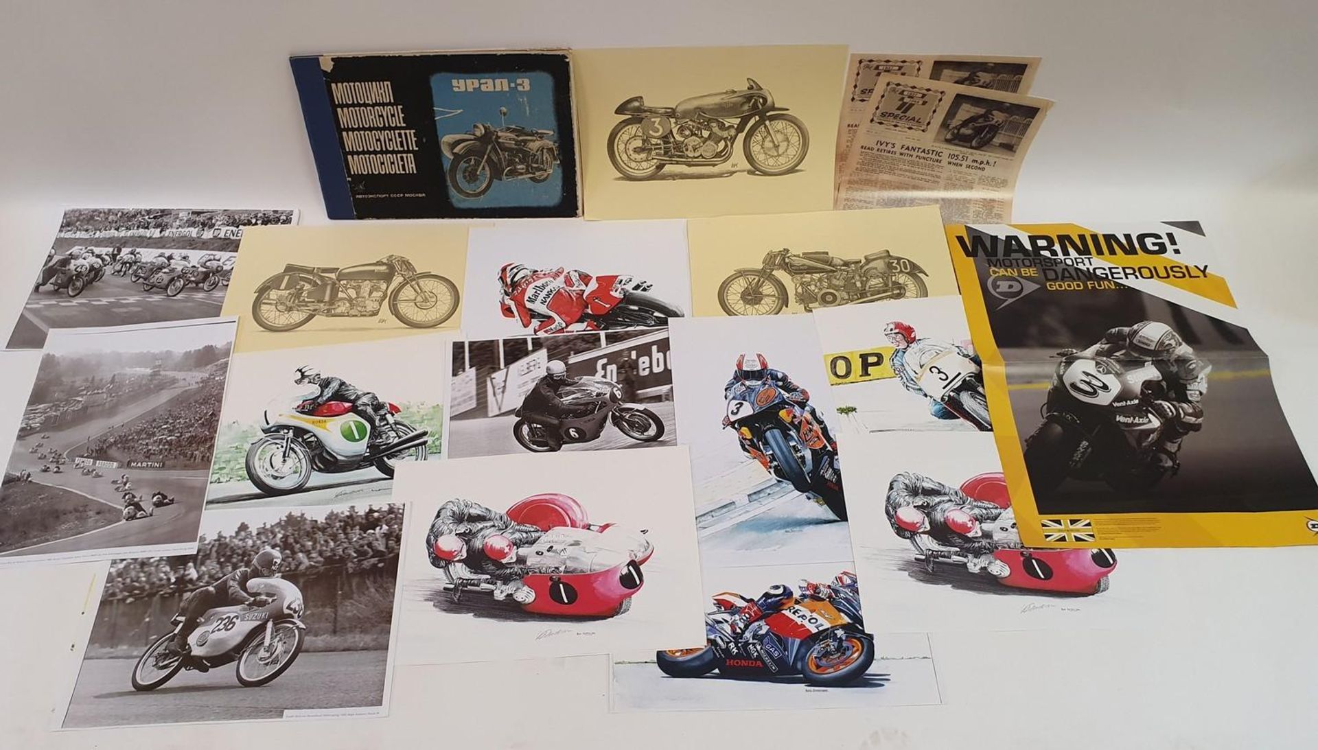 Alan Sanderson coloured print, Honda GP motorcycle at speed, and other similar Alan Sanderson