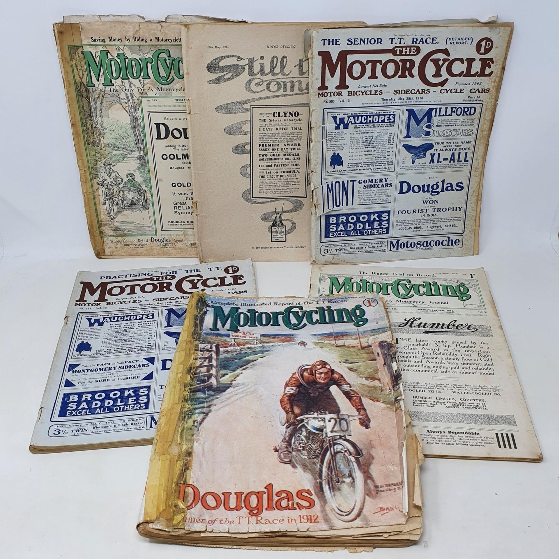 A group of ten 1914 magazines, including The Motor Cycle and Motor Cycling, including featuring Eric