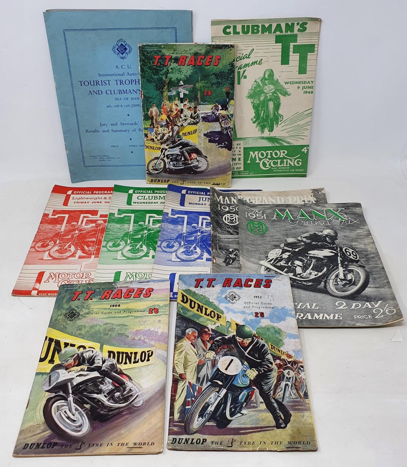 A Motor Cycling TT Clubman's Official Programme, June 1948, another, Lightweight & Senior June 1950,