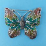 A modern silver and plique-a-jour butterfly brooch/pendant