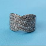 An 18ct white gold pave set diamond cluster ring, ring size approx. N½