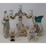 An early 20th century Dresden candelabrum, and other ceramics (box)