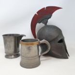A graduated set of pewter mugs, various metalwares and other items (2 boxes)