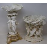 A 19th century Dresden centrepiece, on scroll feet, 40 cm high, and another (2) Report by JS Various