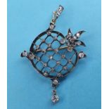 An early 20th century pendant brooch, in the form of a fruit, set diamonds (one stone missing)