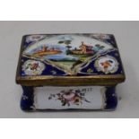 A Continental enamel box and cover, decorated a landscape, 7 cm wide