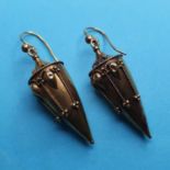 A pair of late Victorian pendant earrings, of conical form, with registration lozenge marks