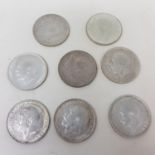 A George V half crown, 1914, and seven other George V coins (8)