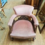 An early 20th century walnut framed tub chair, a child's arm chair, two mirrors, two drop leaf