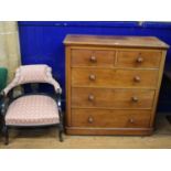 A 19th century mahogany chest, of two short and three long drawers, 100 cm wide, and a tub chair (2)