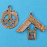 A 9ct gold Masonic charm, and another, 4 g
