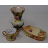 A Royal Worcester vase, painted roses, 10 cm high, a Royal Worcester box, painted flowers, 10 cm