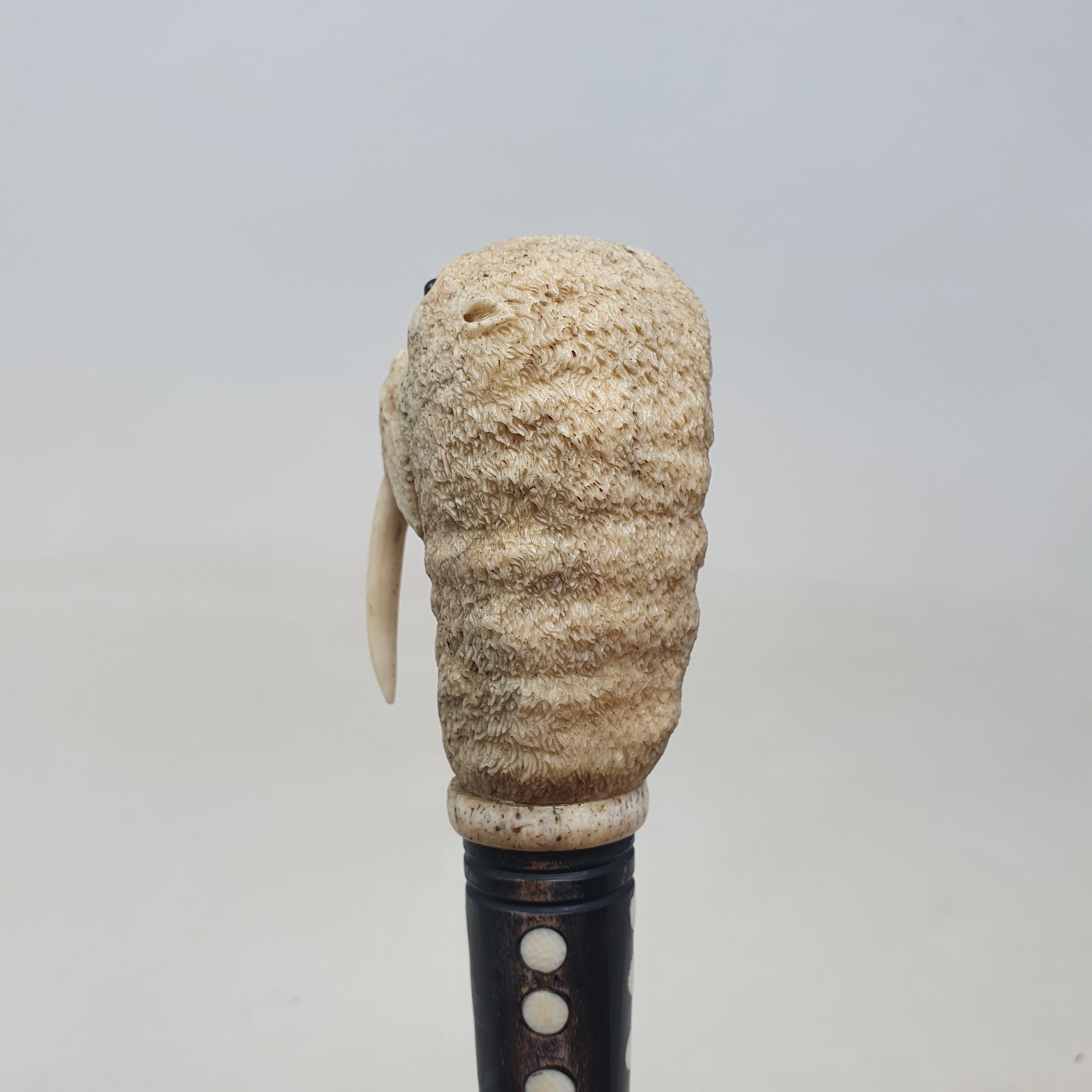 A 19th century marine ivory walking stick, the handle carved in the form of a walrus, on a whalebone - Image 7 of 11