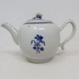 A small Chinese porcelain teapot and cover, with floral decoration in blue and gilt, some rubbing,