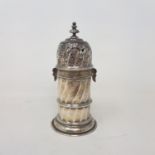 An 18th century style silver sugar caster, marks indistinct, cover damaged, 7.2 ozt, 16 cm high