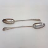 A pair of George III Irish Old English pattern silver basting spoons, Dublin 1775, 6.3 ozt They