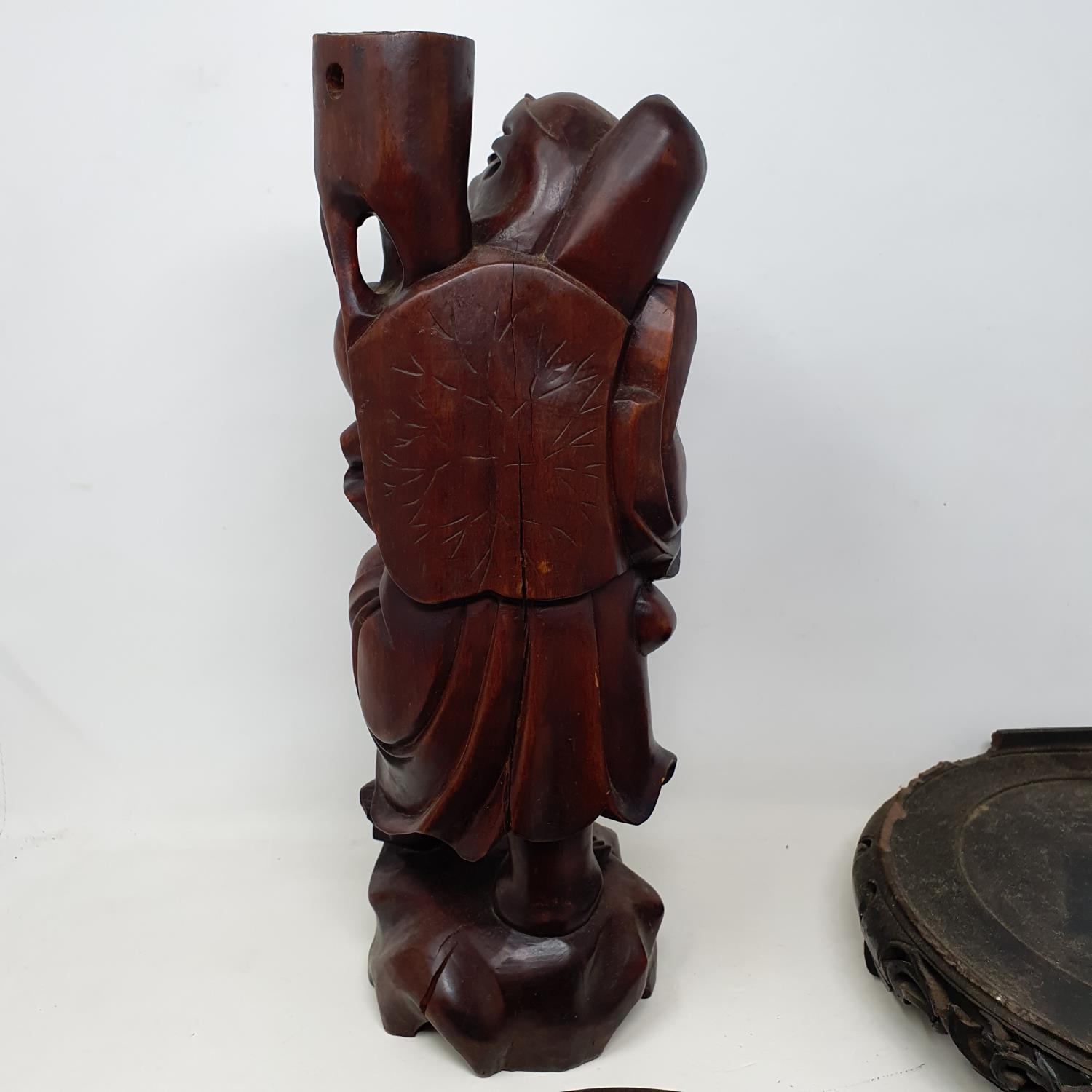 A Chinese carved wood group, of a fisherman and boy, on a rocky base, 41 cm high, other carvings and - Image 6 of 6