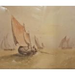 English school, a seascape, watercolour, and six other pictures (7)