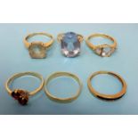 Six 9ct gold dress rings, 16.6 g (all in)