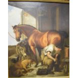 After Landseer, shoeing, oil on canvas, other pictures, prints and mirrors (qty) Horse painting,