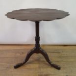 A mahogany tilt top table, on carved column support, on carved cabriole legs, 76 cm diameter