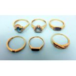 Six 9ct gold dress rings, 12.9 g (all in)