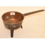 An 18th century bronze skillet, the handle T.P Bwater, 38 cm wide