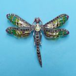 A modern silver plique-a-jour damselfly brooch/pendant