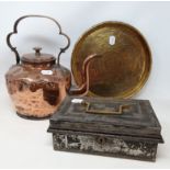 A copper kettle, and other metalwares (box)
